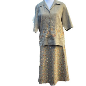 Jax Country Sz8 embroidered short sleeve linen/cotton blend lined shirt & skirt